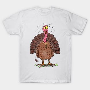 Funny ugly turkey with flies cartoon T-Shirt